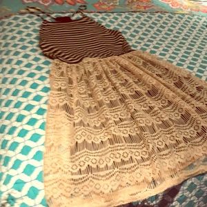 Razor back navy blue striped dress, never worn.